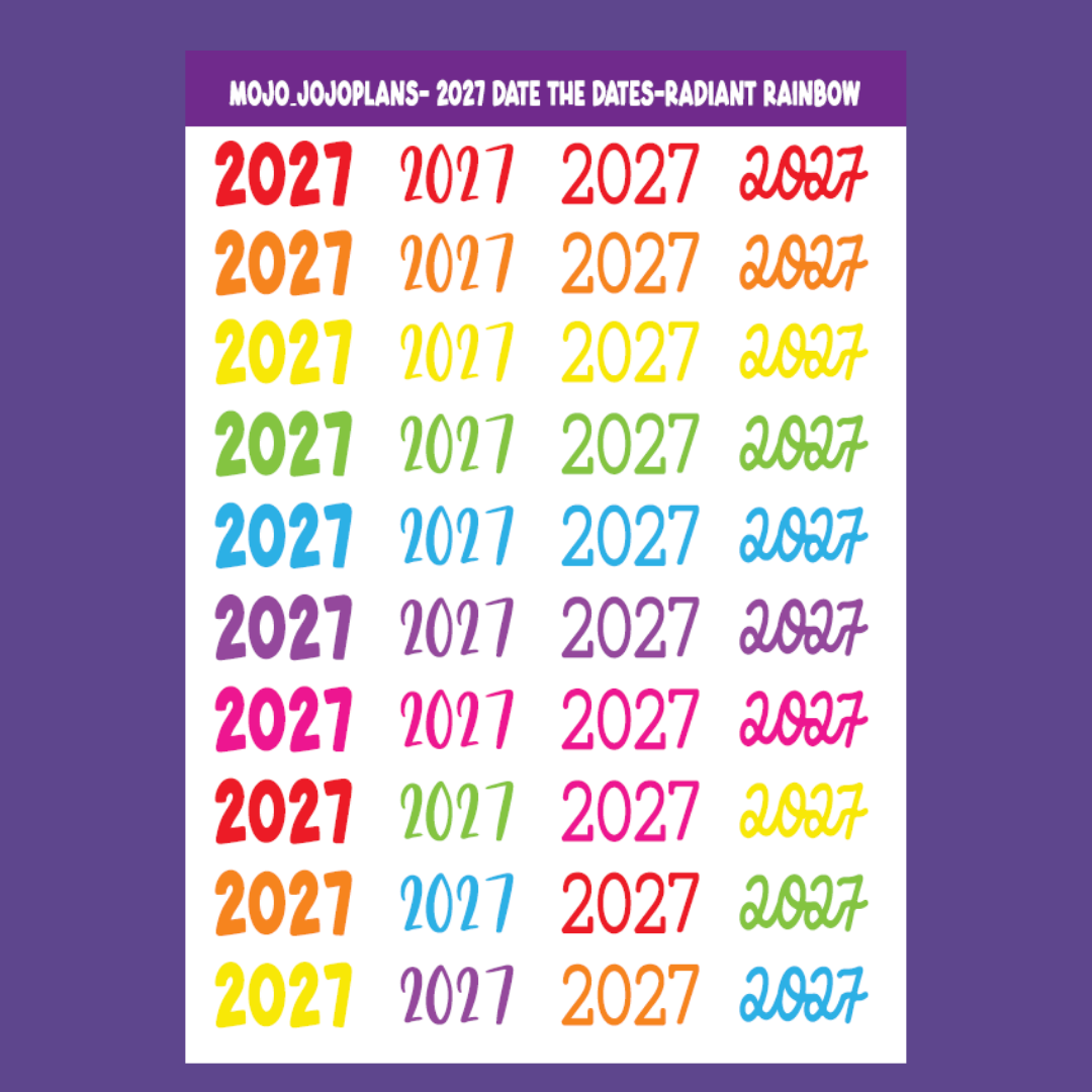 2027 Date the Dates SERIES Radiant Rainbow Sticker Sheet