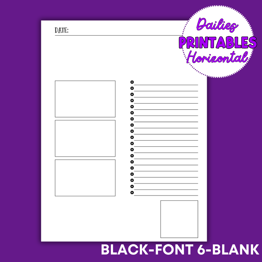 Horizontal Daily Sheet Printable (Black)