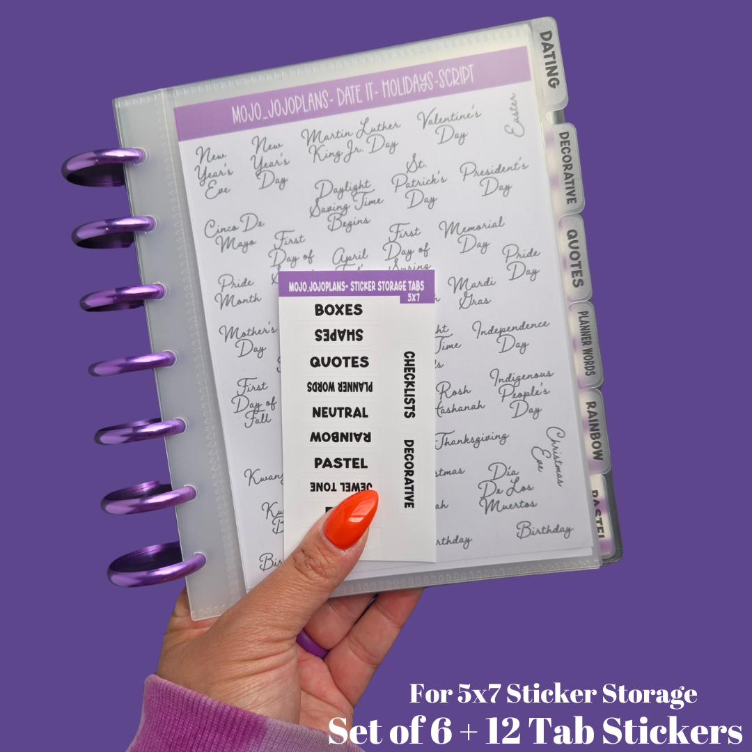 5x7 Tabbed Dividers-Sticker Storage (Set of 6)