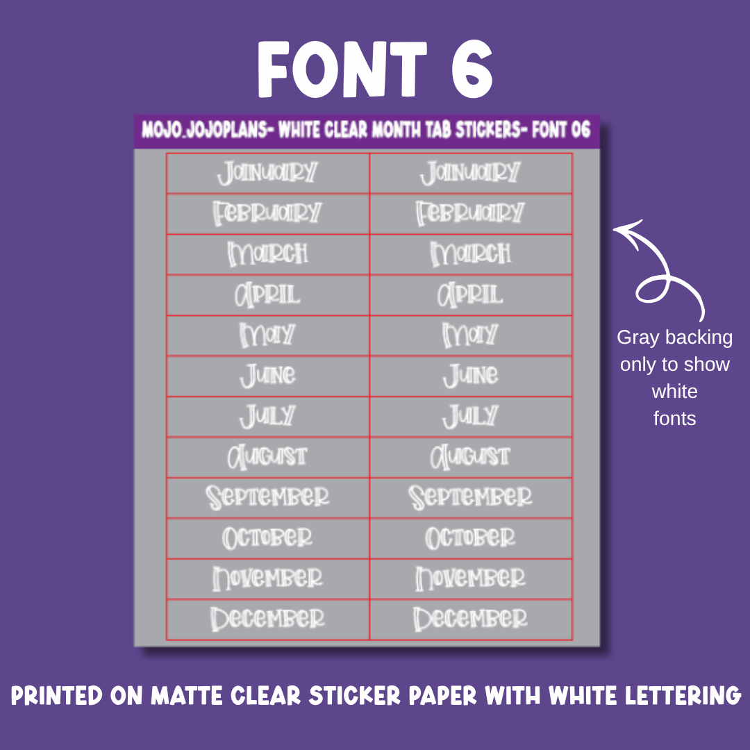 (White) Date the Dates Month Tab Sticker Sheet