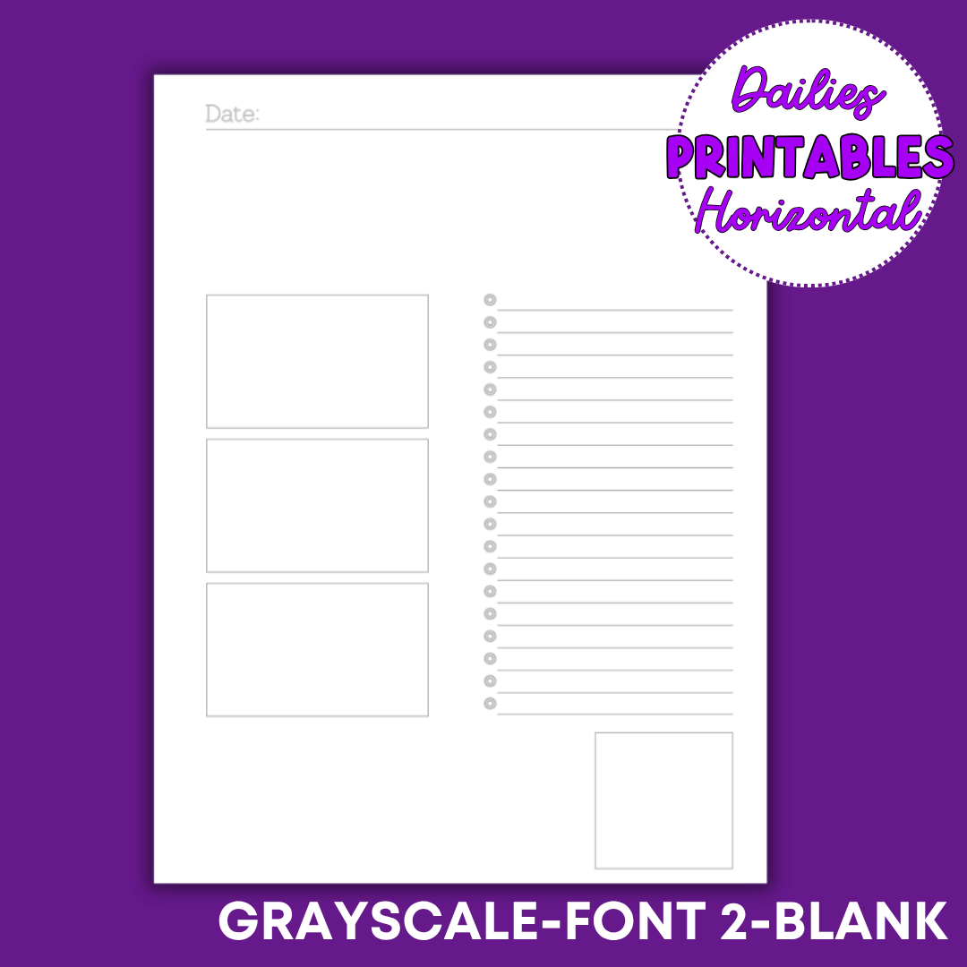 Horizontal Daily Sheet Printable (Grayscale)