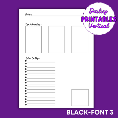 Vertical Daily Sheet Printable (Black)