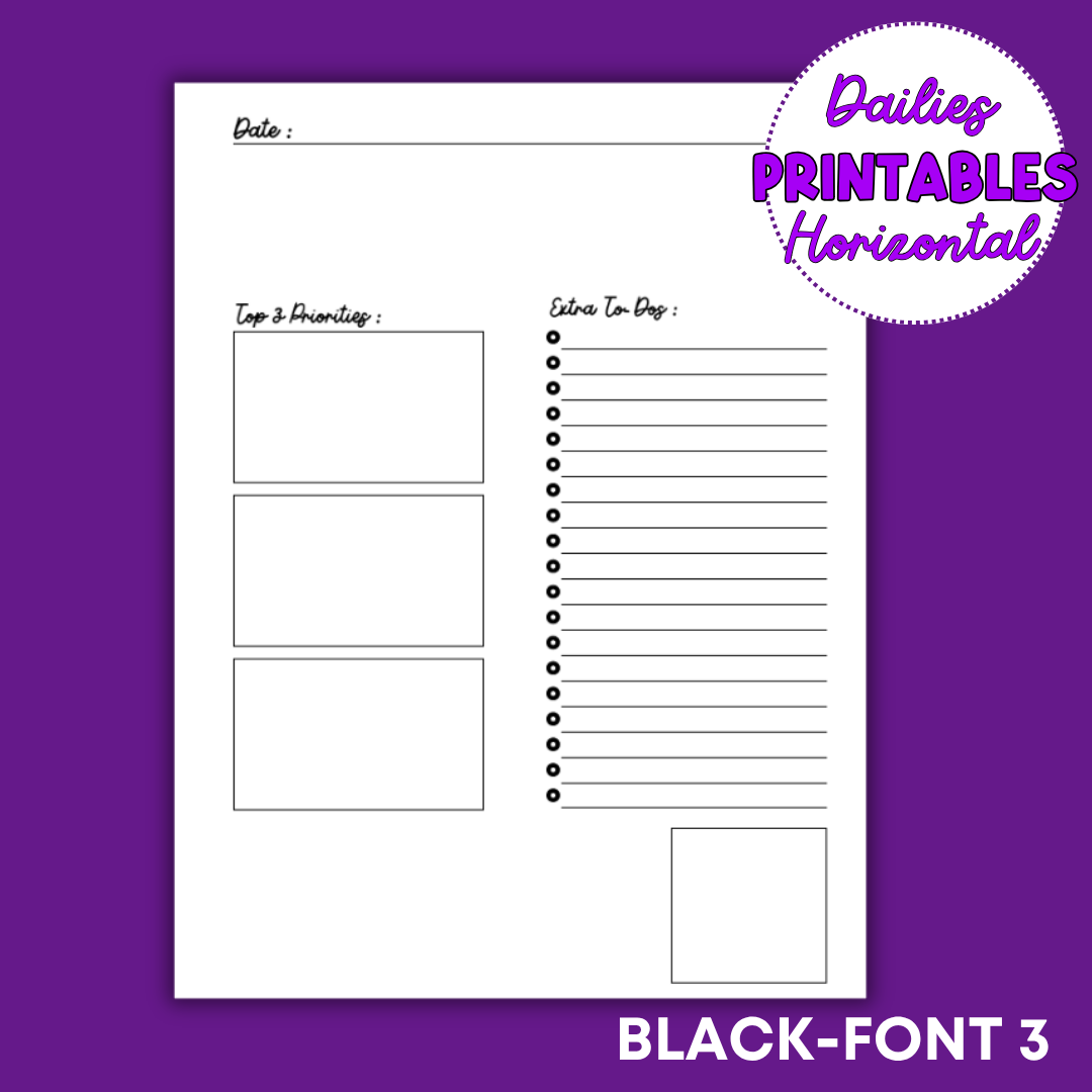 Horizontal Daily Sheet Printable (Black)