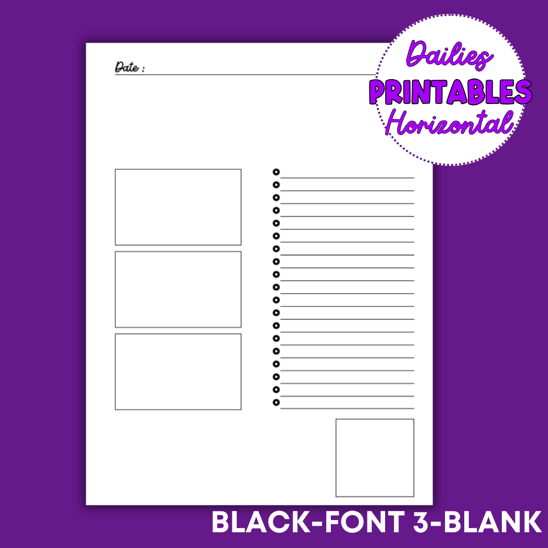 Horizontal Daily Sheet Printable (Black)
