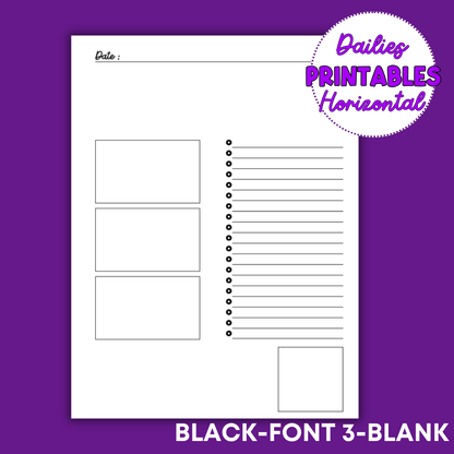Horizontal Daily Sheet Printable (Black)