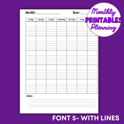 Monthly Planning Printable Sheets