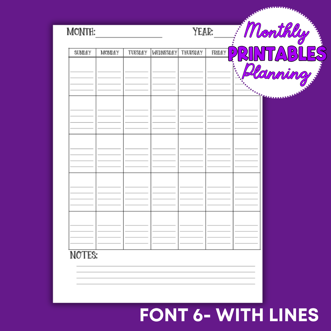 Monthly Planning Printable Sheets
