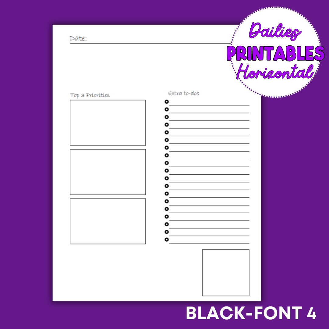 Horizontal Daily Sheet Printable (Black)