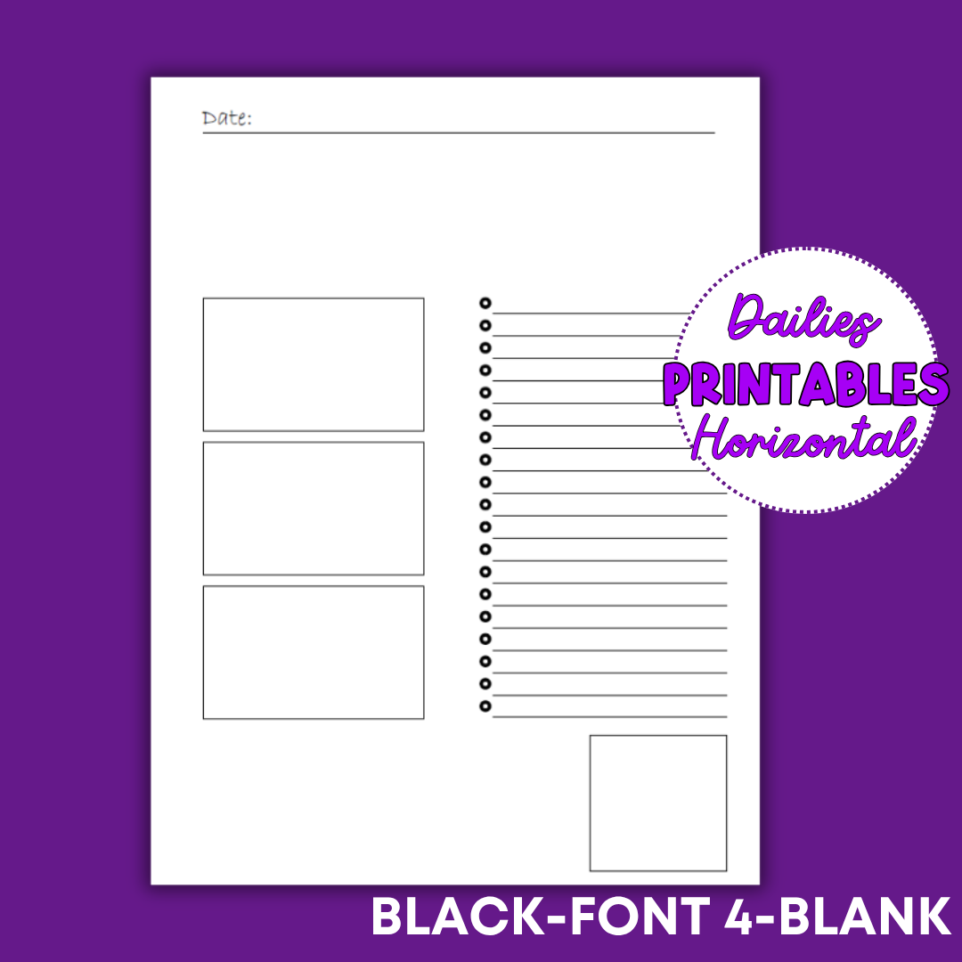 Horizontal Daily Sheet Printable (Black)