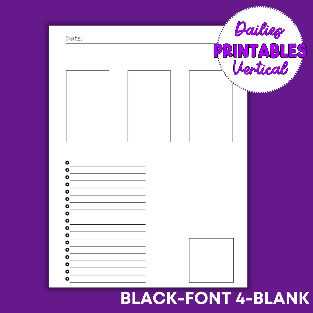 Vertical Daily Sheet Printable (Black)
