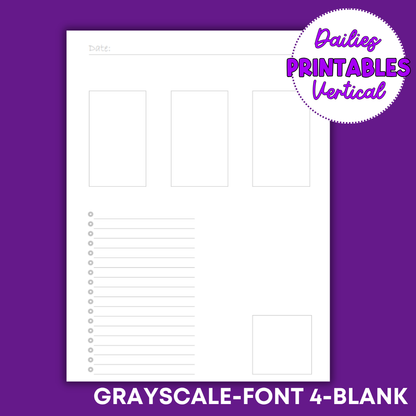 Vertical Daily Sheet Printable (Grayscale)
