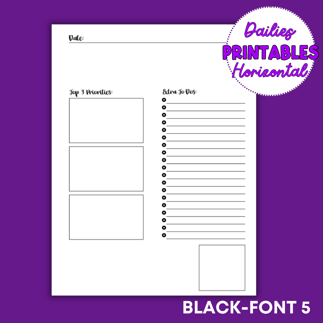 Horizontal Daily Sheet Printable (Black)