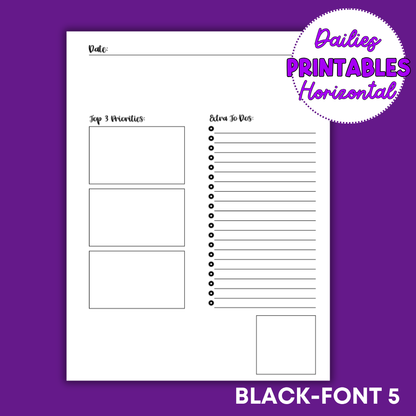 Horizontal Daily Sheet Printable (Black)