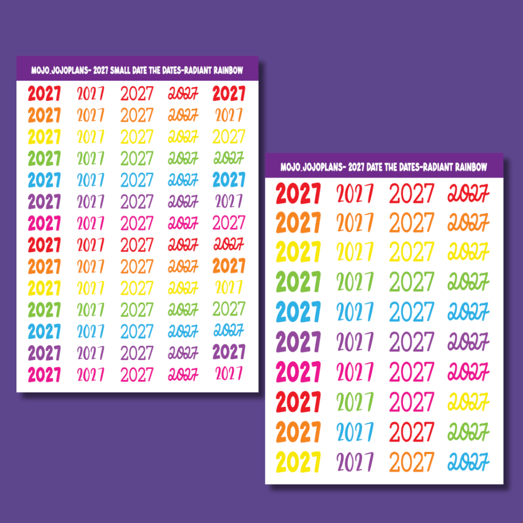 2027 Date the Dates SERIES Radiant Rainbow Sticker Sheet