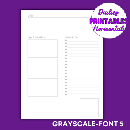 Horizontal Daily Sheet Printable (Grayscale)