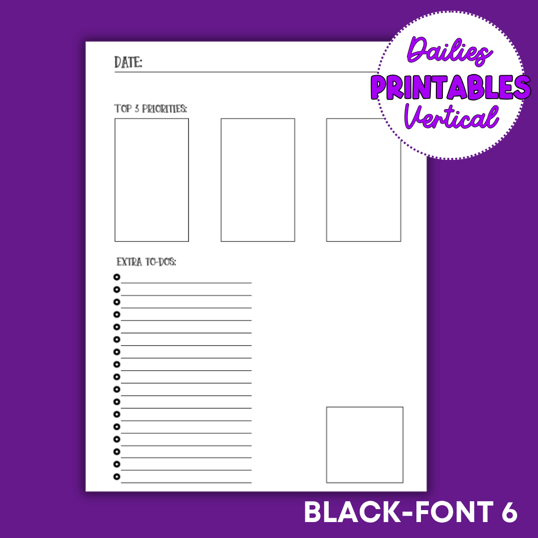 Vertical Daily Sheet Printable (Black)