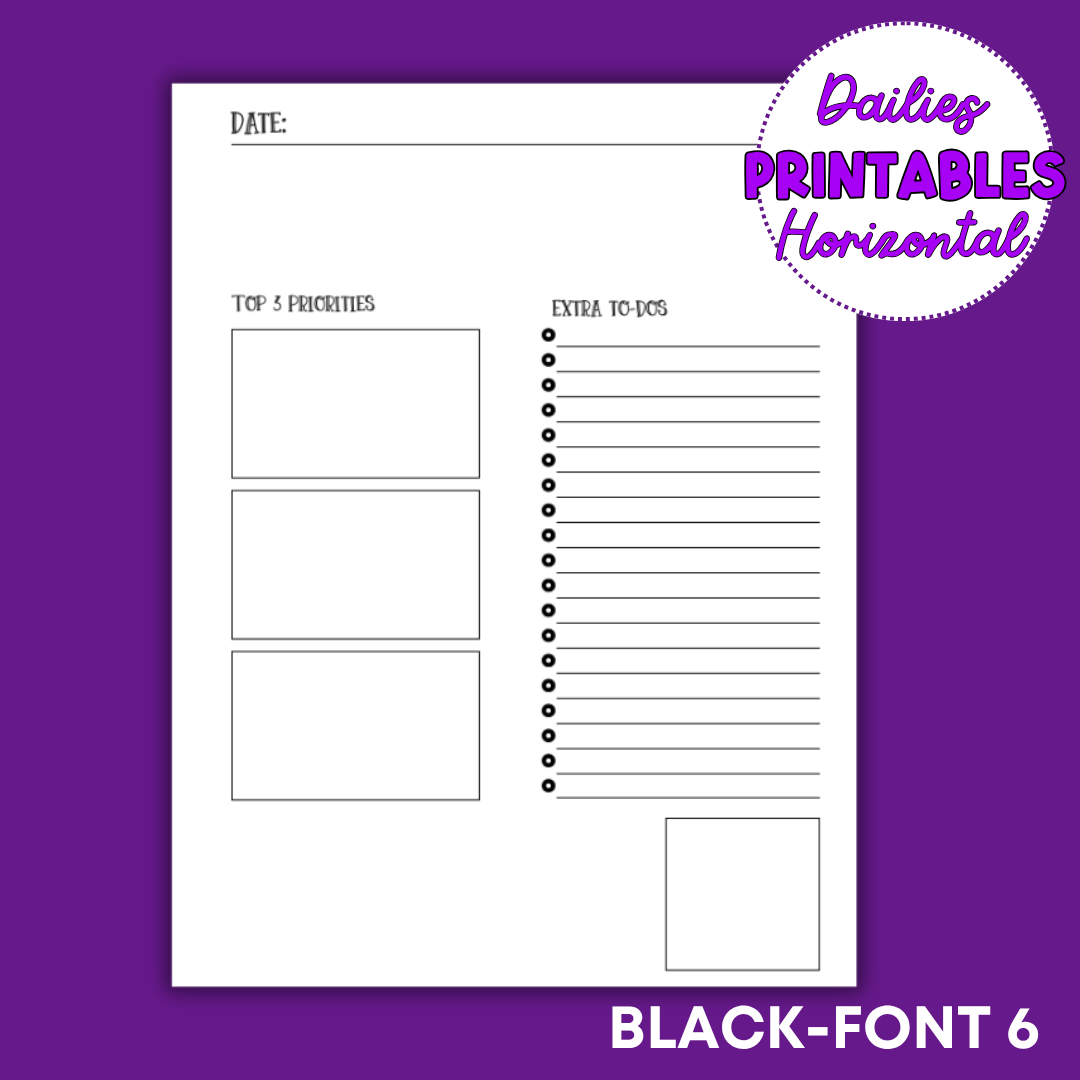 Horizontal Daily Sheet Printable (Black)