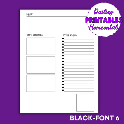 Horizontal Daily Sheet Printable (Black)