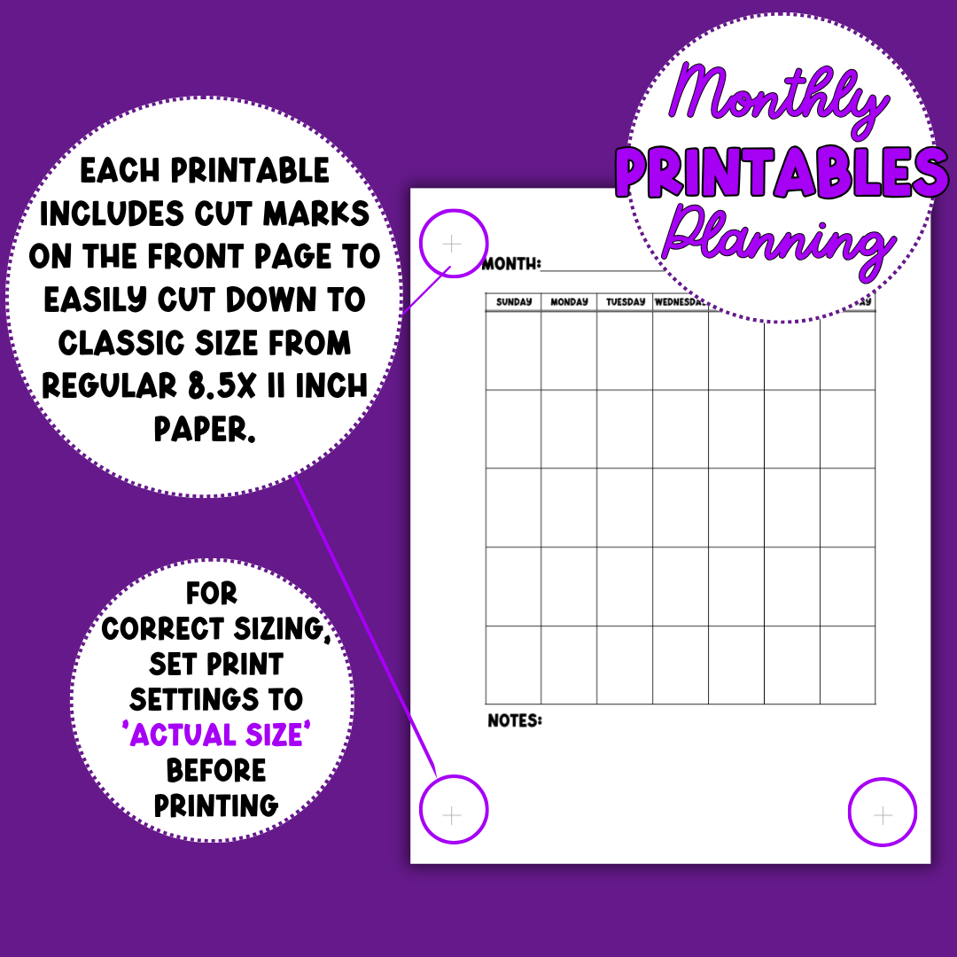 Monthly Planning Printable Sheets