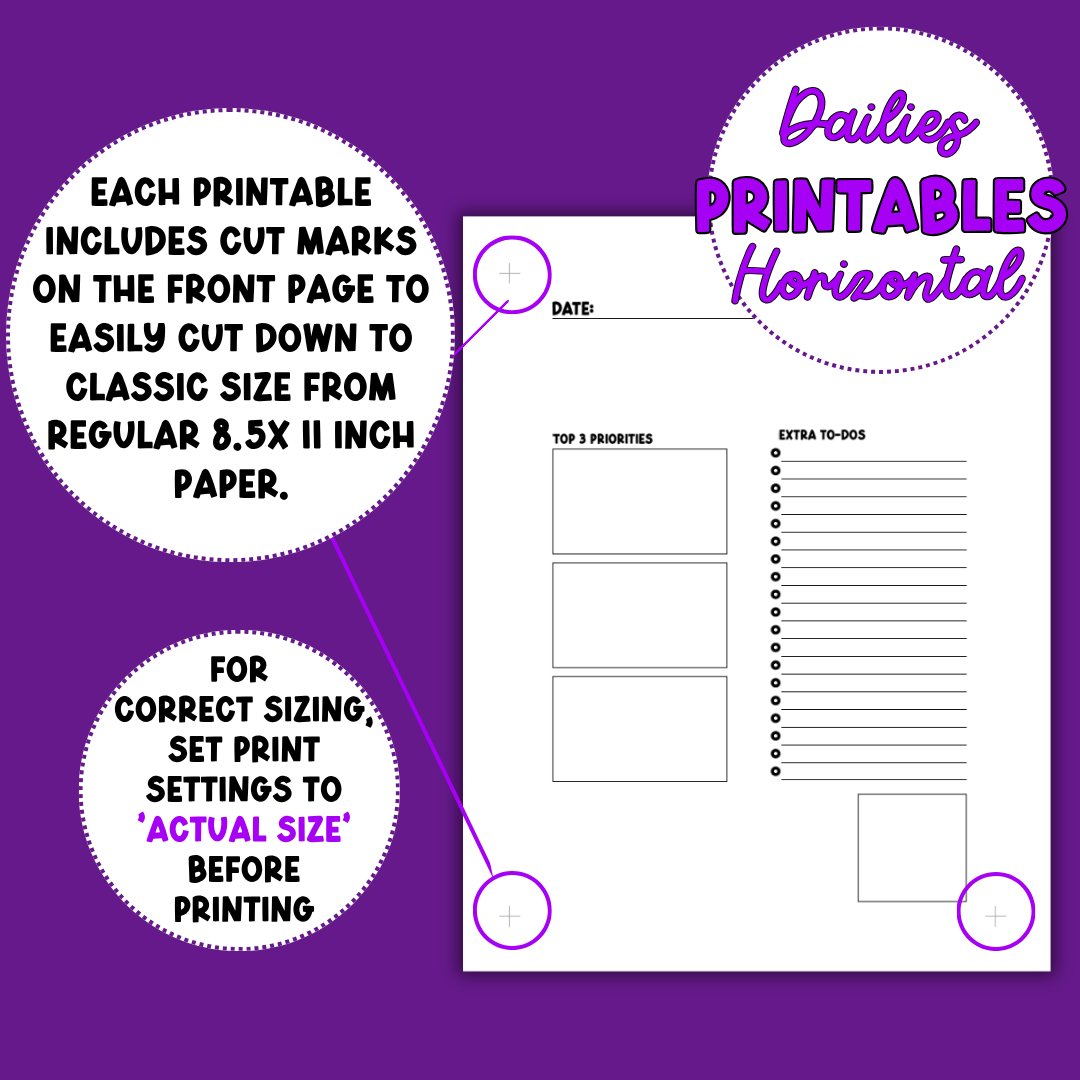 Horizontal Daily Sheet Printable (Black)