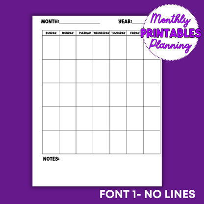 Monthly Planning Printable Sheets