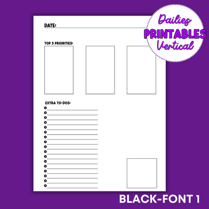 Vertical Daily Sheet Printable (Black)