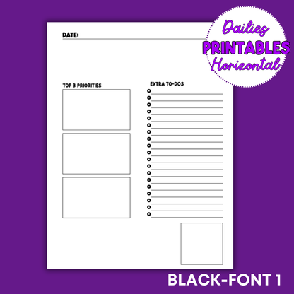 Horizontal Daily Sheet Printable (Black)