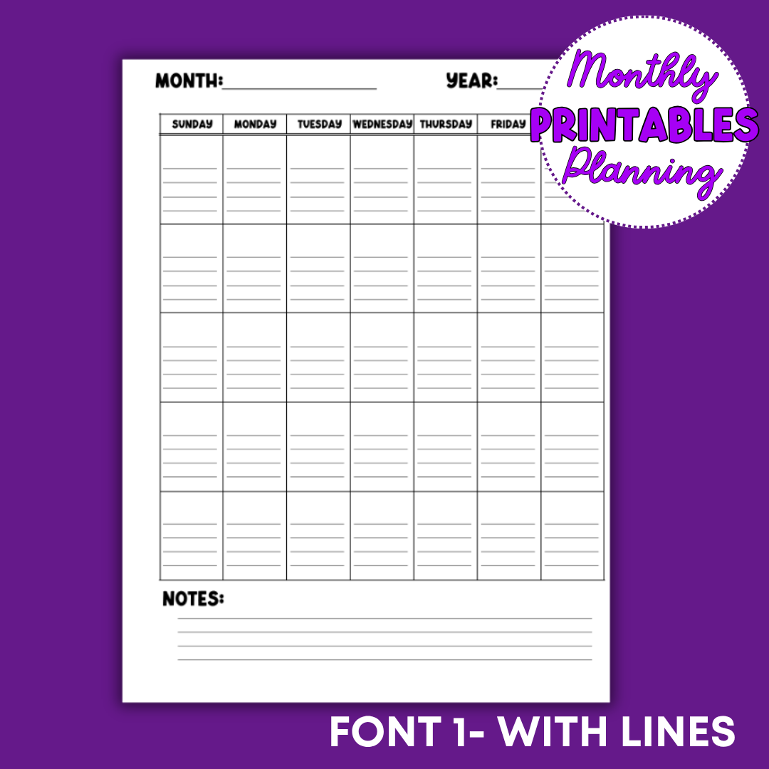Monthly Planning Printable Sheets