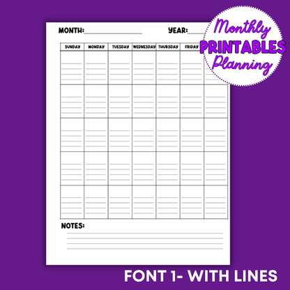 Monthly Planning Printable Sheets