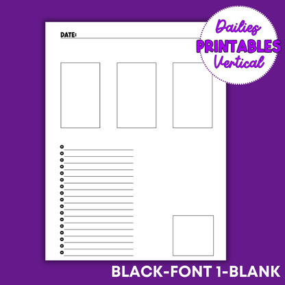 Vertical Daily Sheet Printable (Black)
