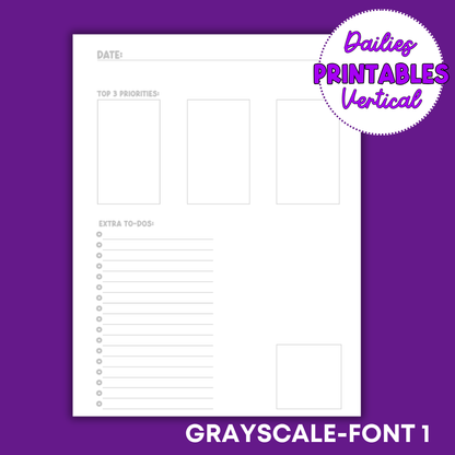 Vertical Daily Sheet Printable (Grayscale)