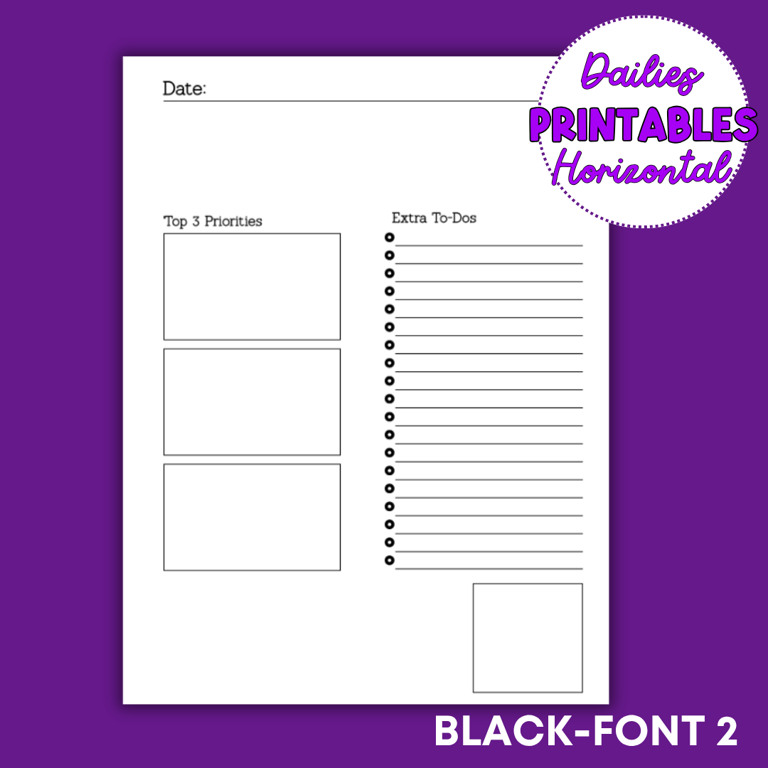 Horizontal Daily Sheet Printable (Black)