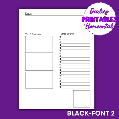 Horizontal Daily Sheet Printable (Black)
