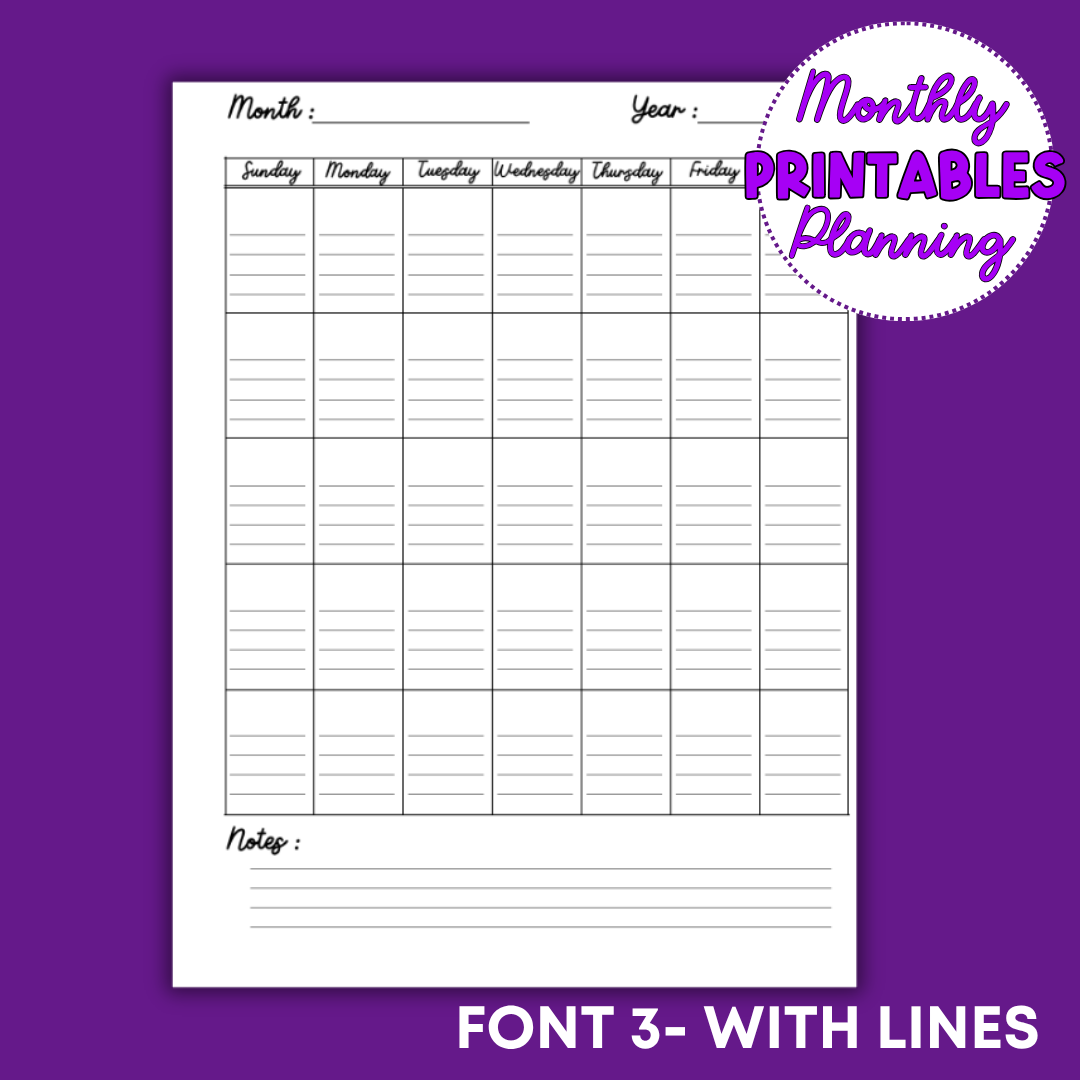Monthly Planning Printable Sheets