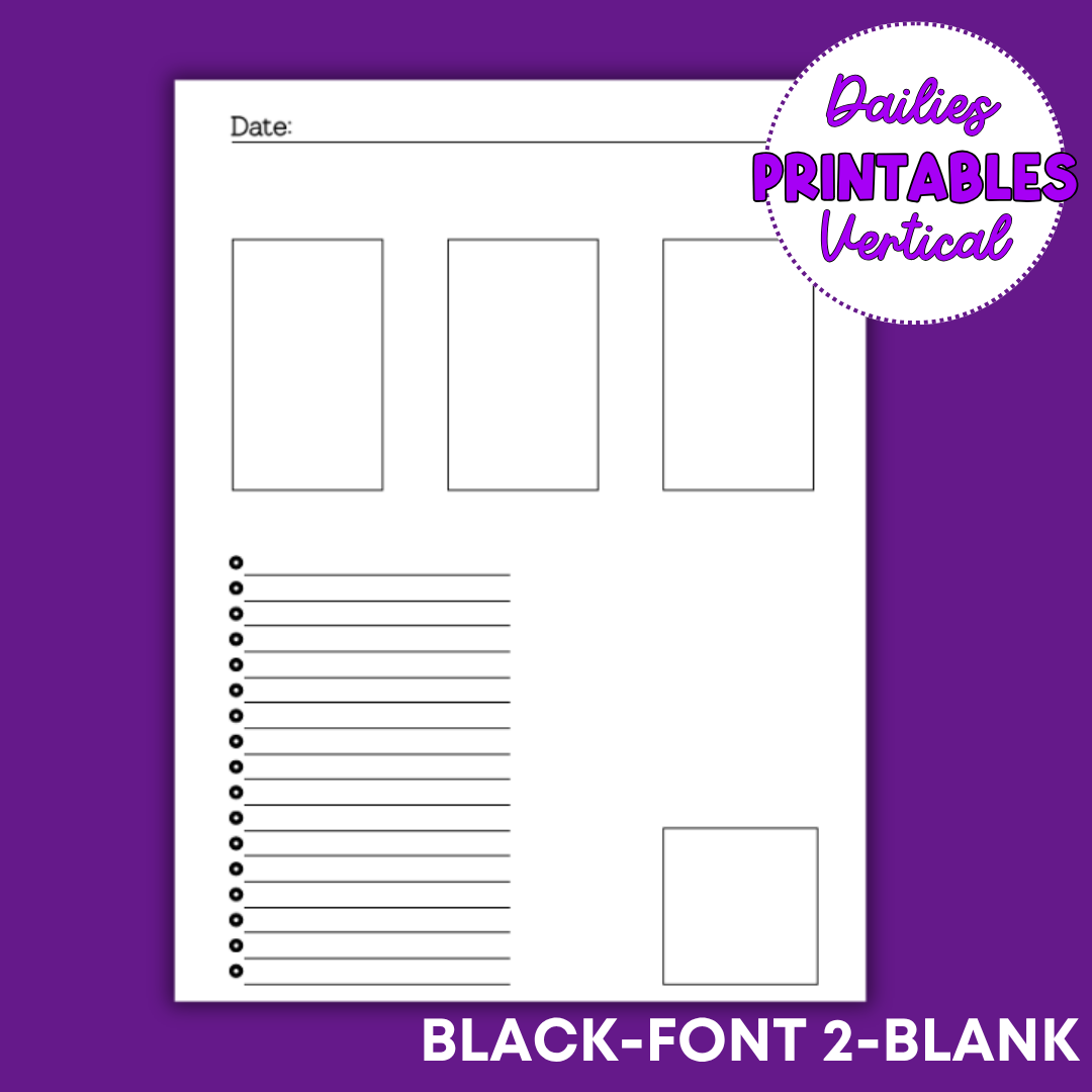 Vertical Daily Sheet Printable (Black)