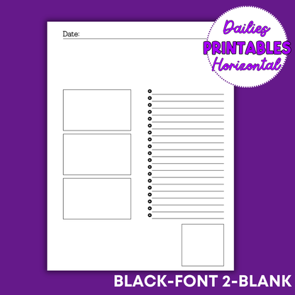 Horizontal Daily Sheet Printable (Black)