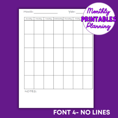 Monthly Planning Printable Sheets