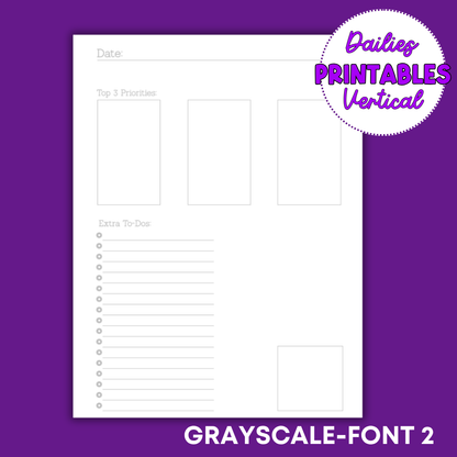 Vertical Daily Sheet Printable (Grayscale)