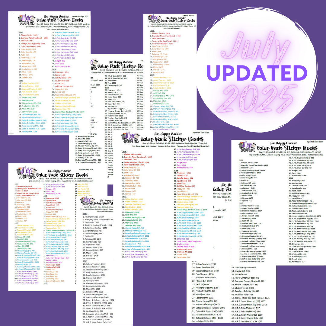 NEW Happy Planner Sticker Lists (Updated July 2025)