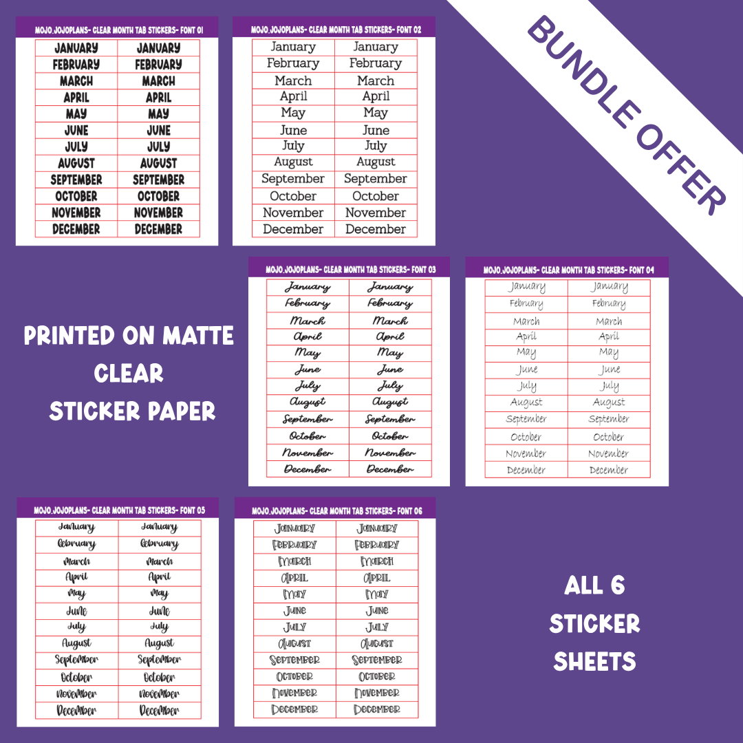 (Black) Month Date the Dates Tab Sticker Sheets Bundle