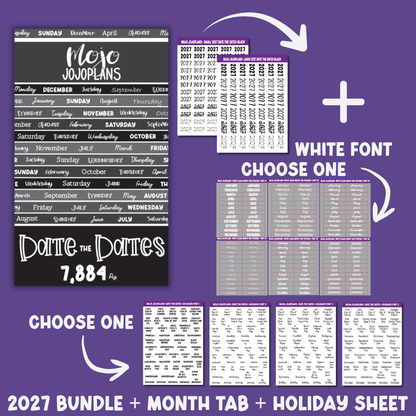 2027 (B.Y.O.) Date the Dates Bundle (White Month Tabs)