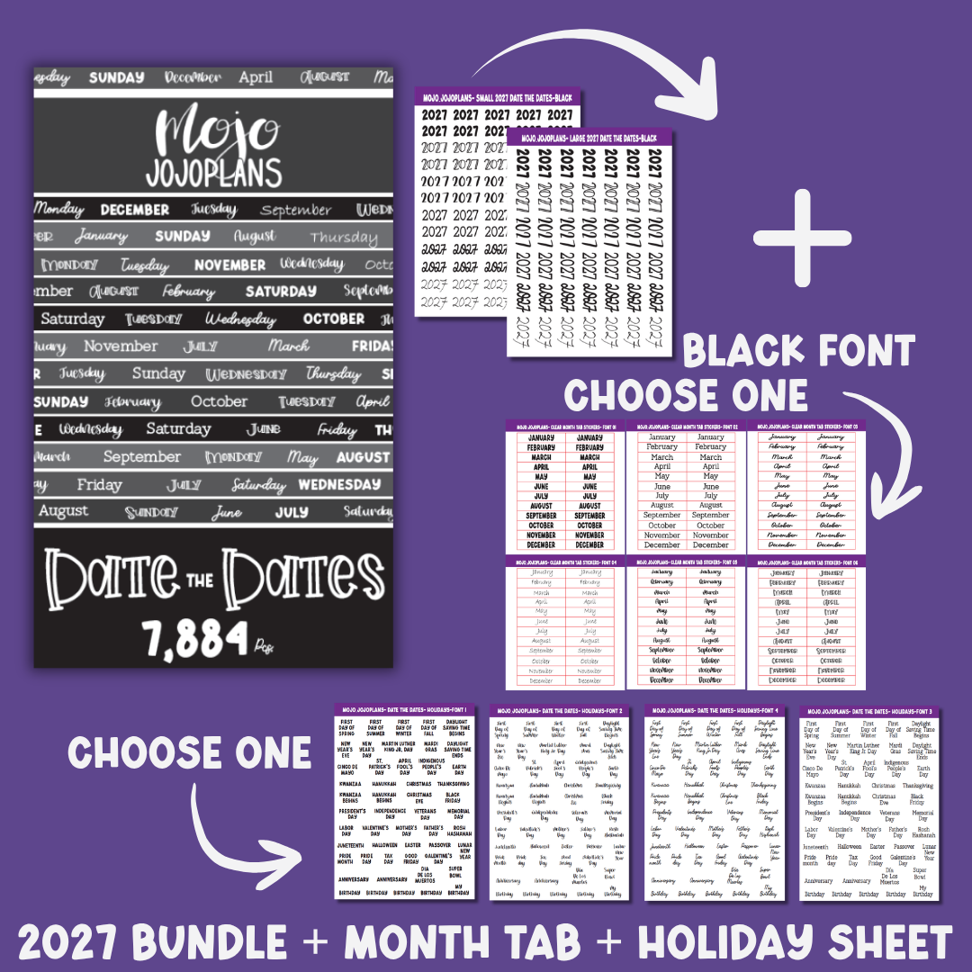 2027 (B.Y.O.) Date the Dates Bundle (Black Month Tabs)