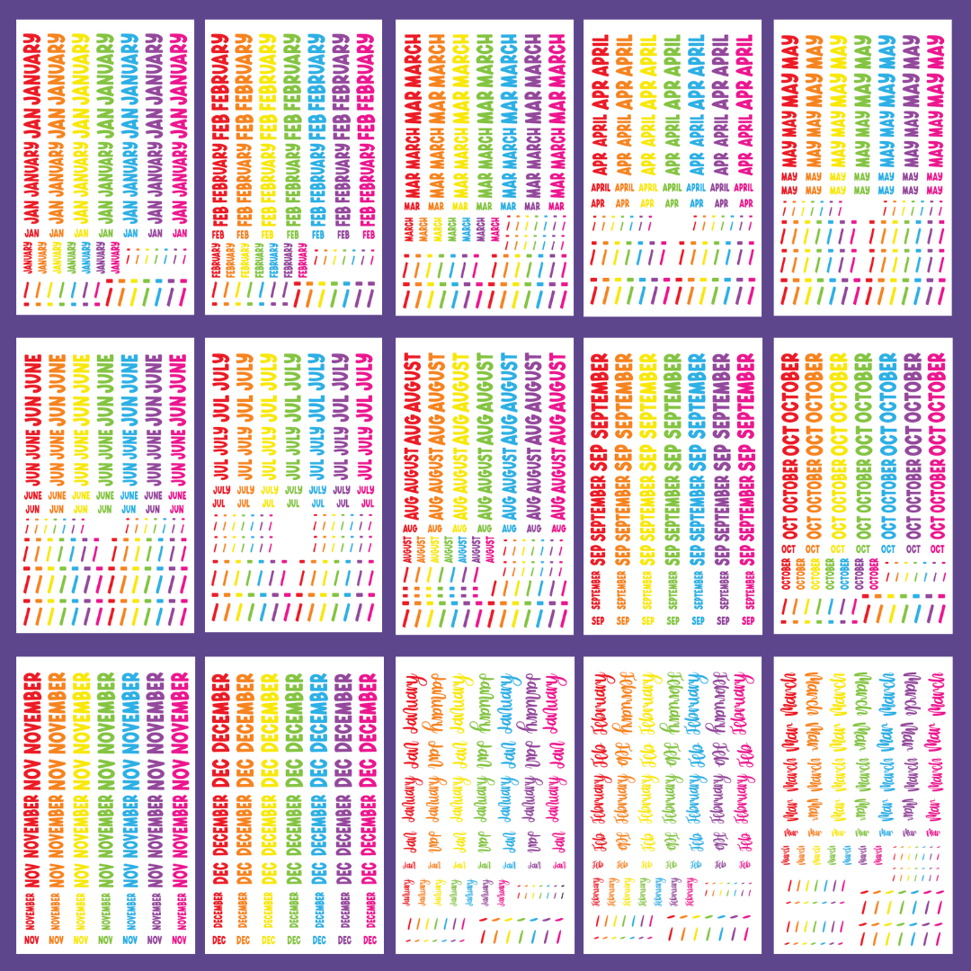 Radiant Rainbow Months- Date the Dates Sticker Book