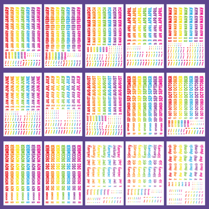 Radiant Rainbow Months- Date the Dates Sticker Book