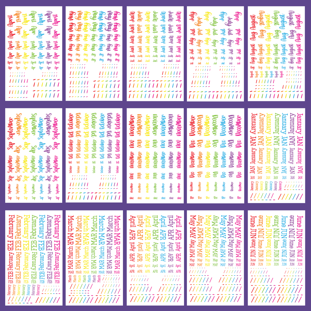 Radiant Rainbow Months- Date the Dates Sticker Book
