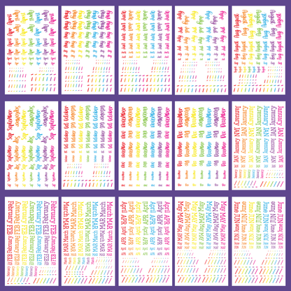 Radiant Rainbow Months- Date the Dates Sticker Book