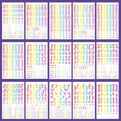 Radiant Rainbow Months- Date the Dates Sticker Book