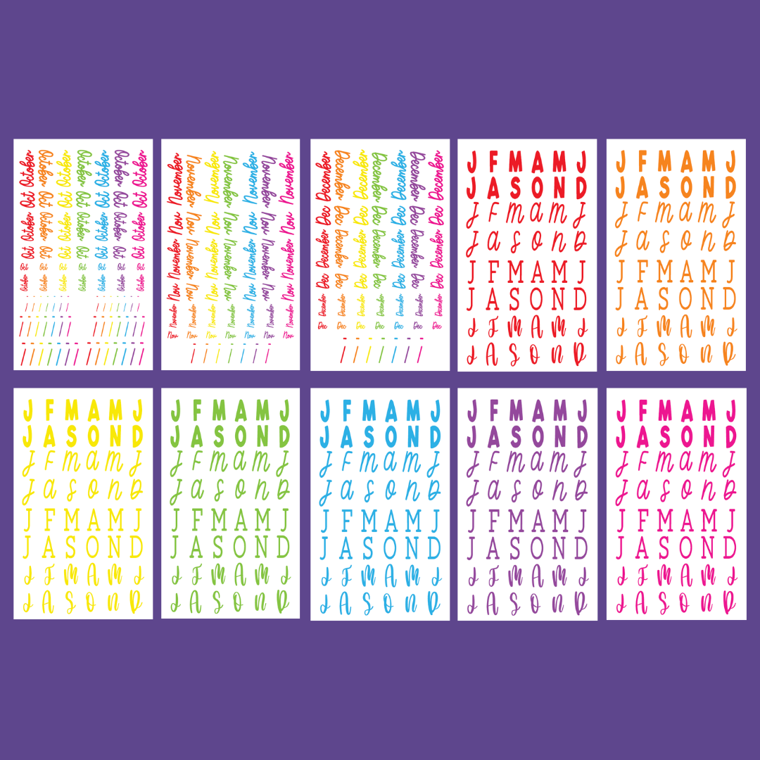 Radiant Rainbow Months- Date the Dates Sticker Book