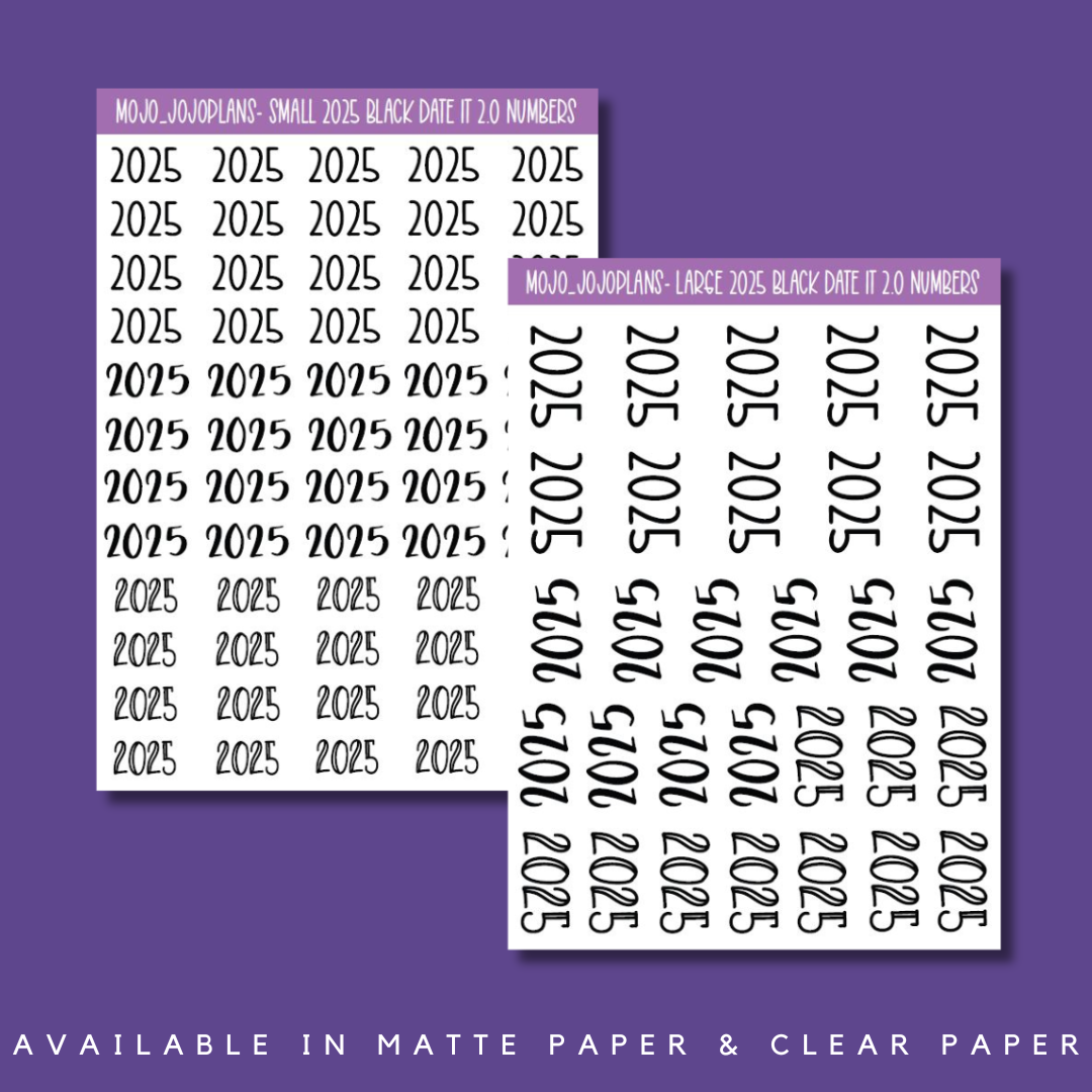 2025 Black Date It Sticker Sheet