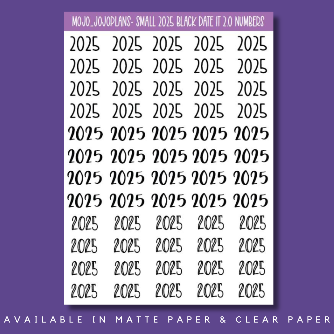 2025 Black Date It Sticker Sheet